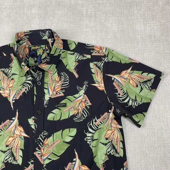 Retro The Butcher Shirt Mens Large Black Hawaiian Tropical Stretch Button Up - Picture 3 of 11